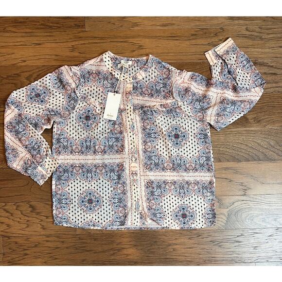 Dylan Long Sleeve Ruffle Trim Button Down Blouse Top Paisley Print - Picture 3 of 7